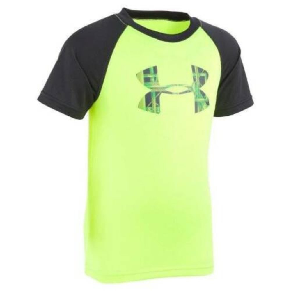 Under Armour Shirt 4 Boys Yellow Black Logo Short Sleeve Athletic Crew Tee